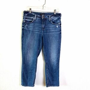 Silver Jeans suki capri Women's Dark Blue Cropped Ankle Jeans 32 denim mid rise